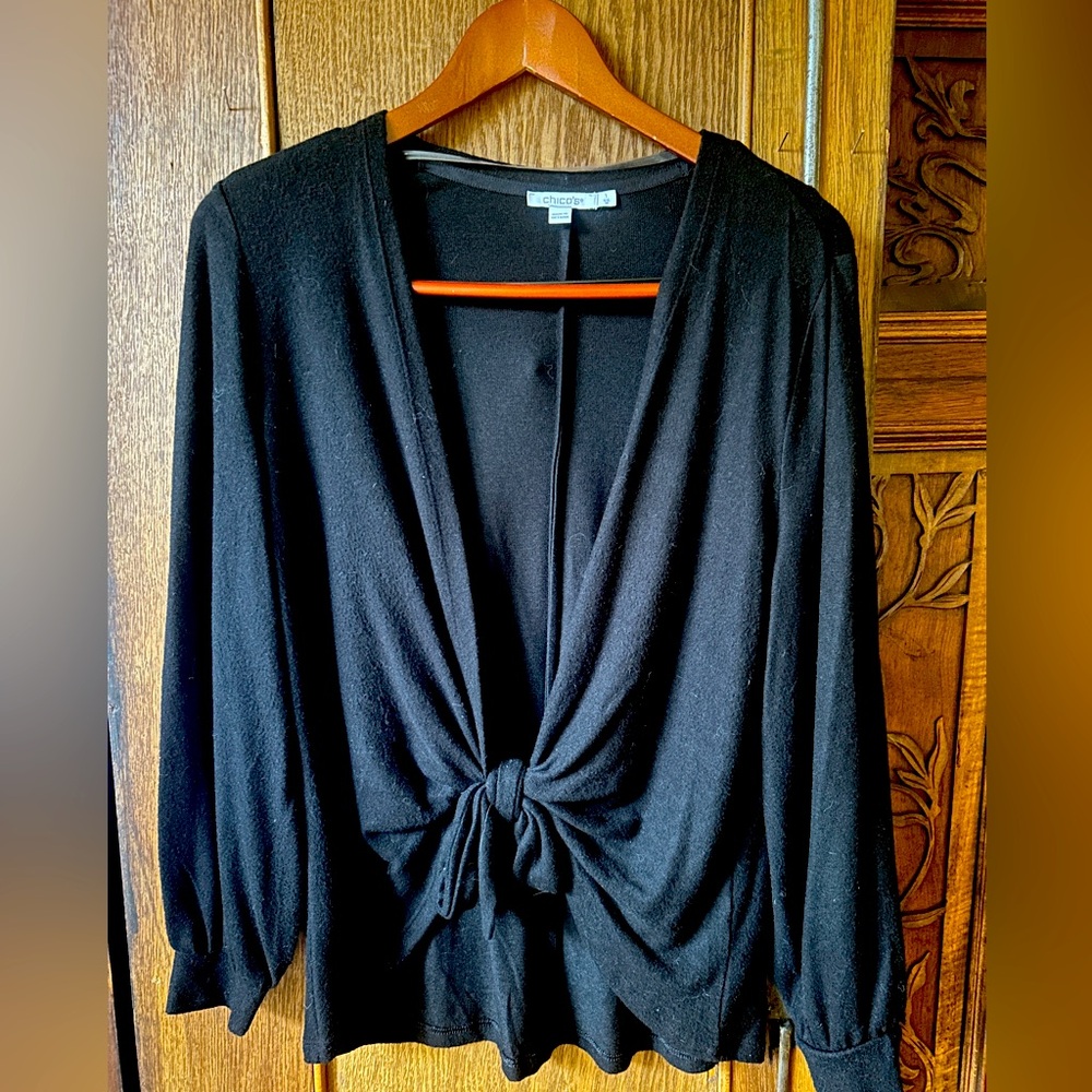 Chico’s Tied to You Merino Wool Blend Sweater Black Size 8
(Chico’s size 1)